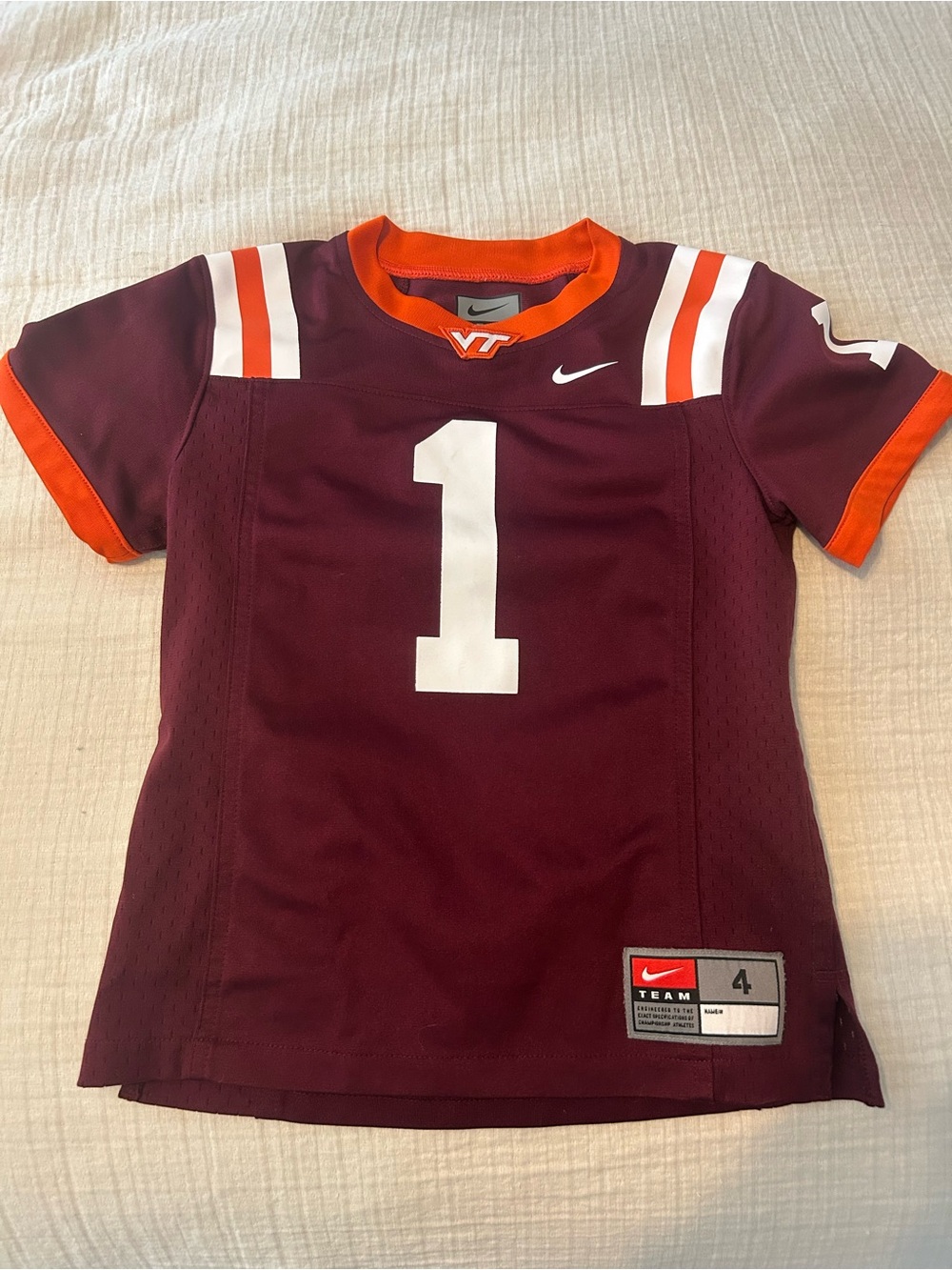 Nike Youth Maroon & Orange Football Jersey with White Number 1